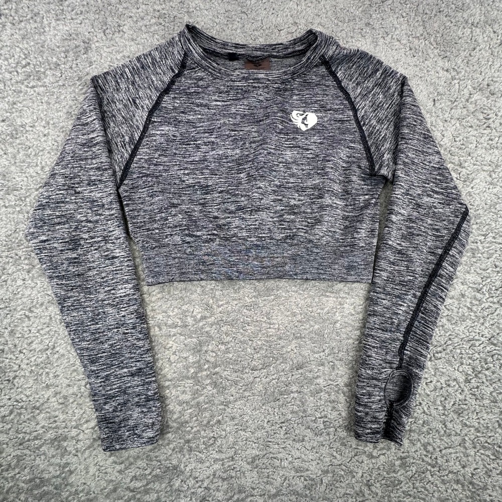 WOMENS BEST Cropped Long Sleeve Athletic Top Heather Grey‎ Thumbhole Size M